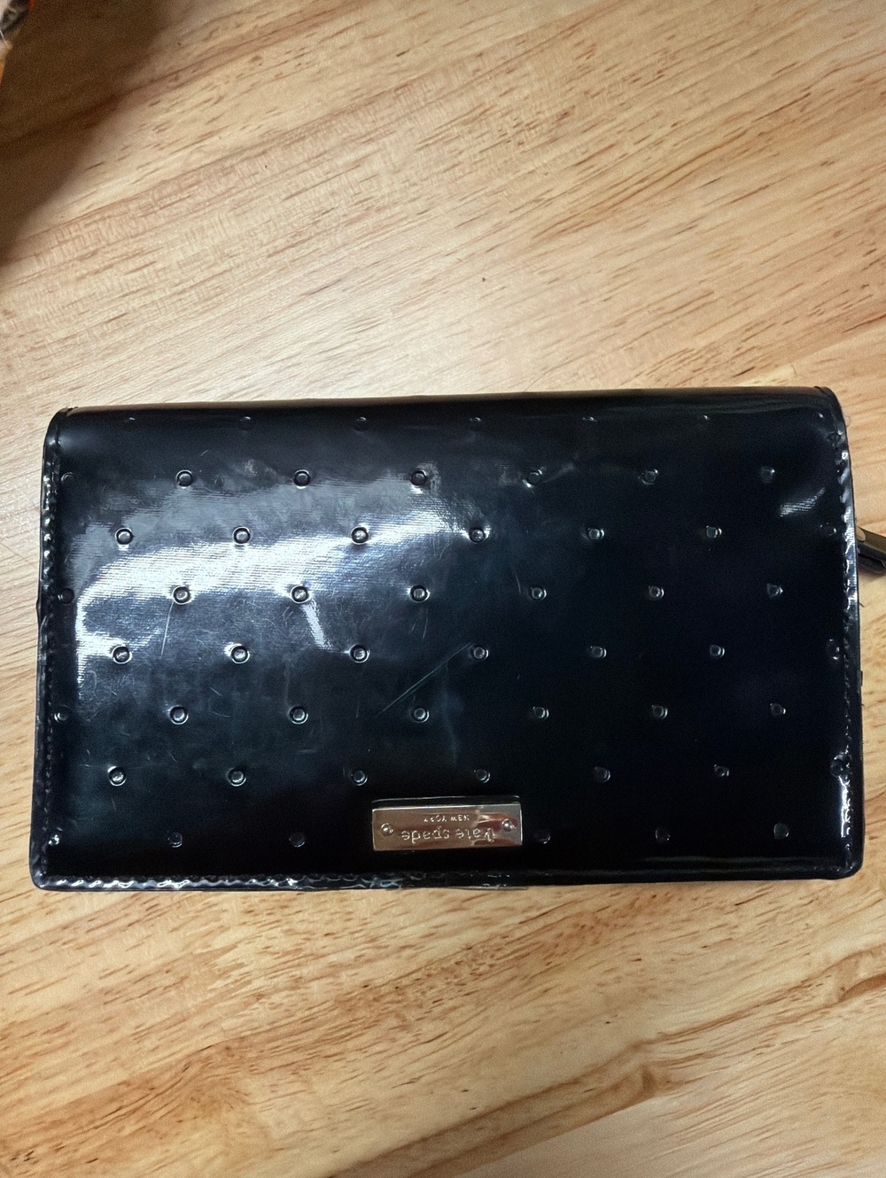 Kate Spade Black Patent Leather Wallet with Polka Dot Interior
